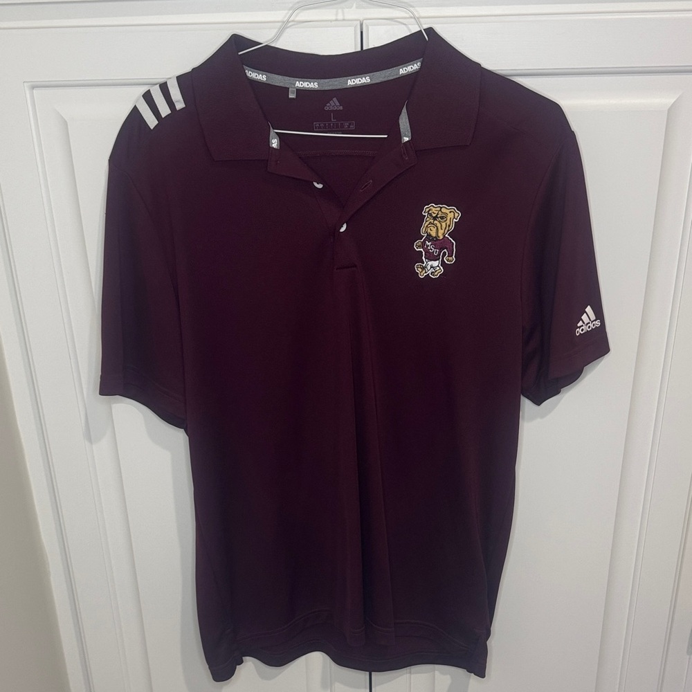 Adidas Maroon Polo Shirt with MSU Bulldog Logo